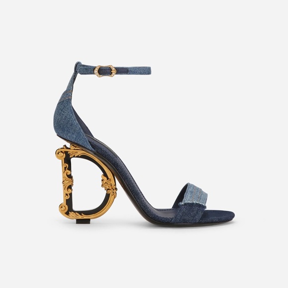 Dolce & Gabbana Patchwork denim sandals with baroque DG heel - Picture 5 of 7